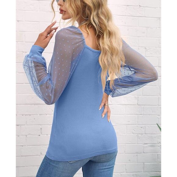 For G and PL Mesh Puff Polka Dot Long Sleeve Blouse Sz L - Picture 2 of 8